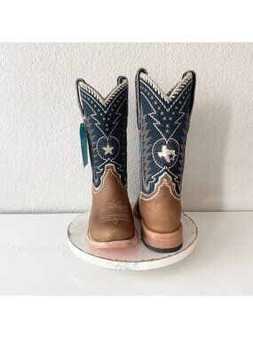 Lane RODEO HOUSTON Mens Cowboy Boots 11.5 Brown Navy Leather Western Blunt Toe